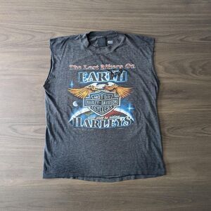Vintage Harley-Davidson 3d Emblem The last Bikers On Earth Cutoff Black Tshirt